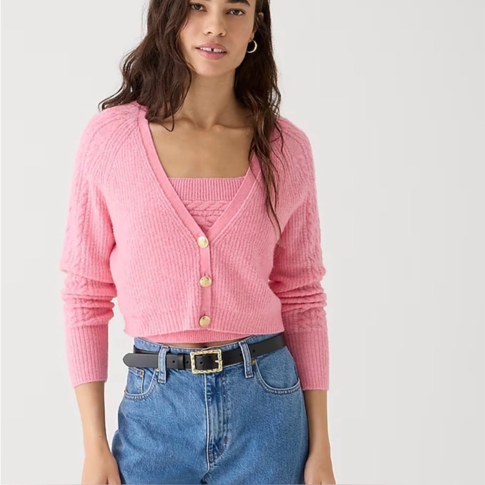 J. Crew Supersoft cropped cable-knit sweater-tank set Cardigans, Size S